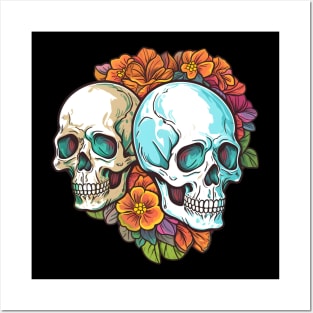 Skulls and flowers Posters and Art